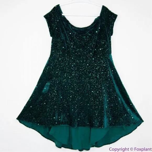 New! MORGAN & CO Green Sequined‎ Hi-lo Velvet Fit + Flare Dress , 18W - Picture 4 of 16